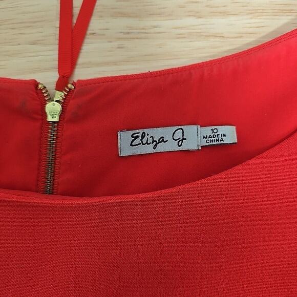 Eliza J‎ Women’s Round Neck Long Sleeve Mini Sheath Dress Size 10 Red Drop Waist - Picture 3 of 12
